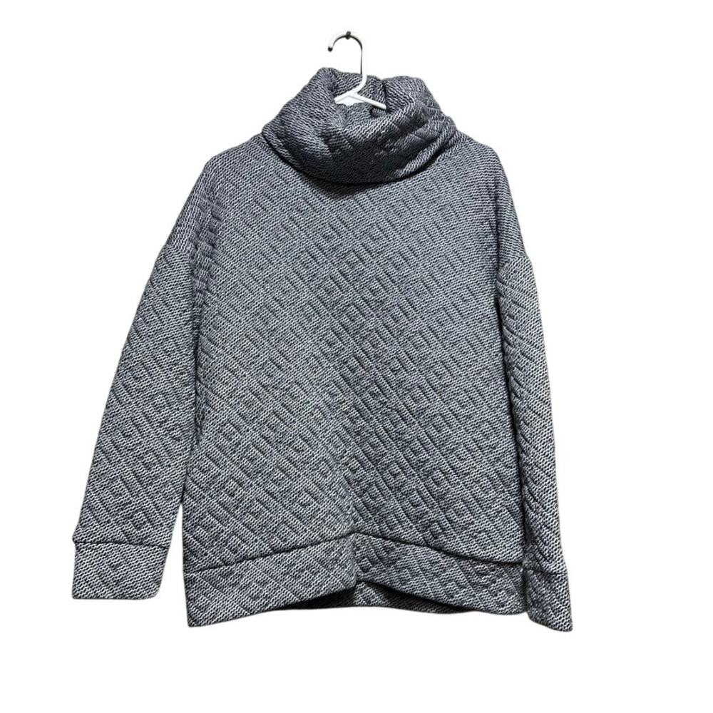 GapFit Gray Diagonal Quilt Textured Cowl Neck Pullover Size M Fleece Athletic